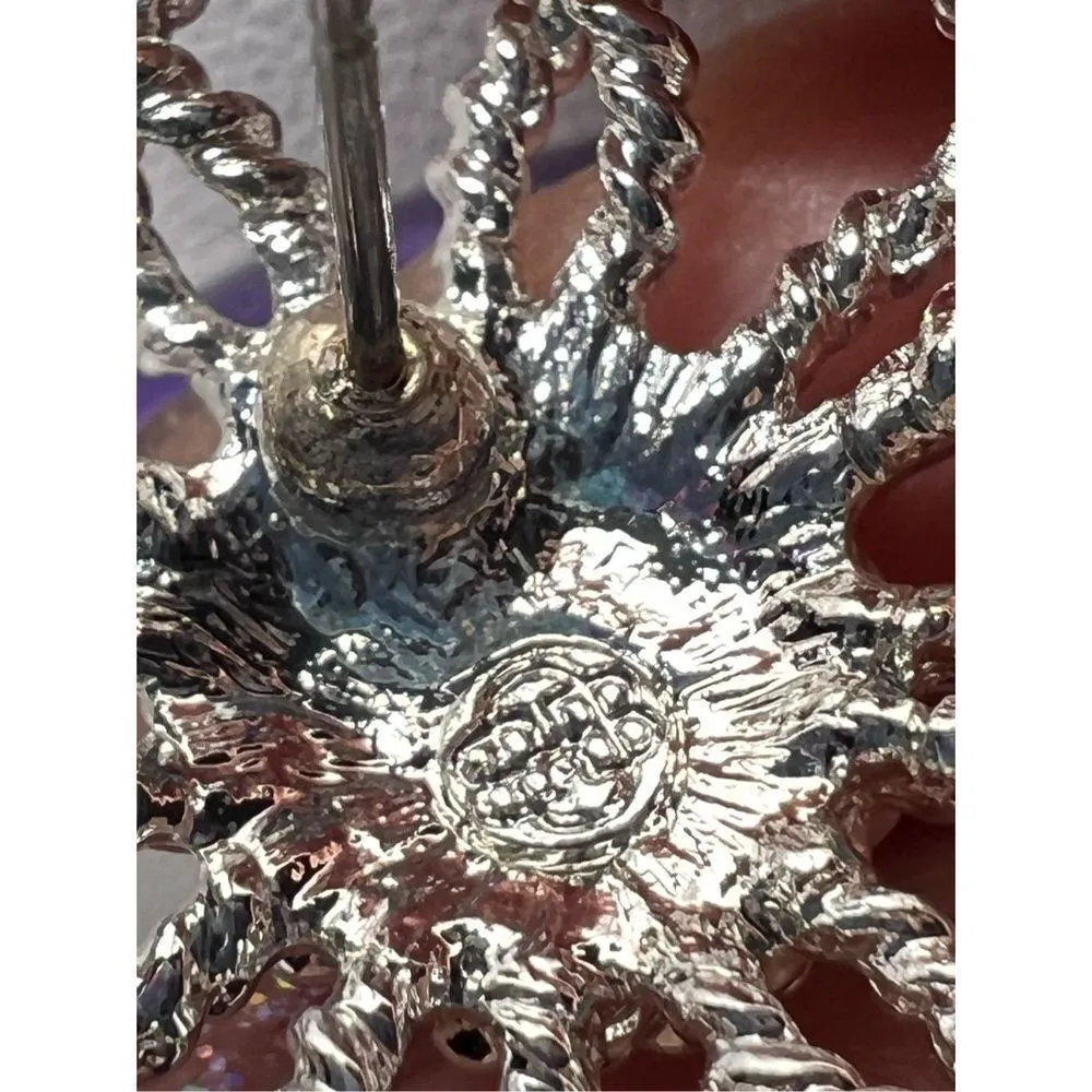 Dana Buchman Silver Tone With‎ Faux Turquoise Open Petal Flower Earrings - Image 5