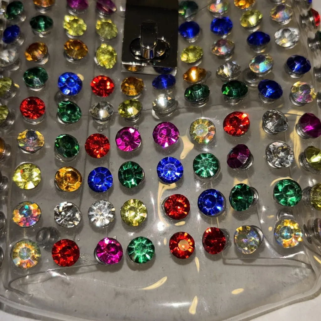 JENNIFER & COMPANY CLEAR CROSSBODY WITH MULTIPLE COLORED STUDS SILVER CHAIN Red - Image 2