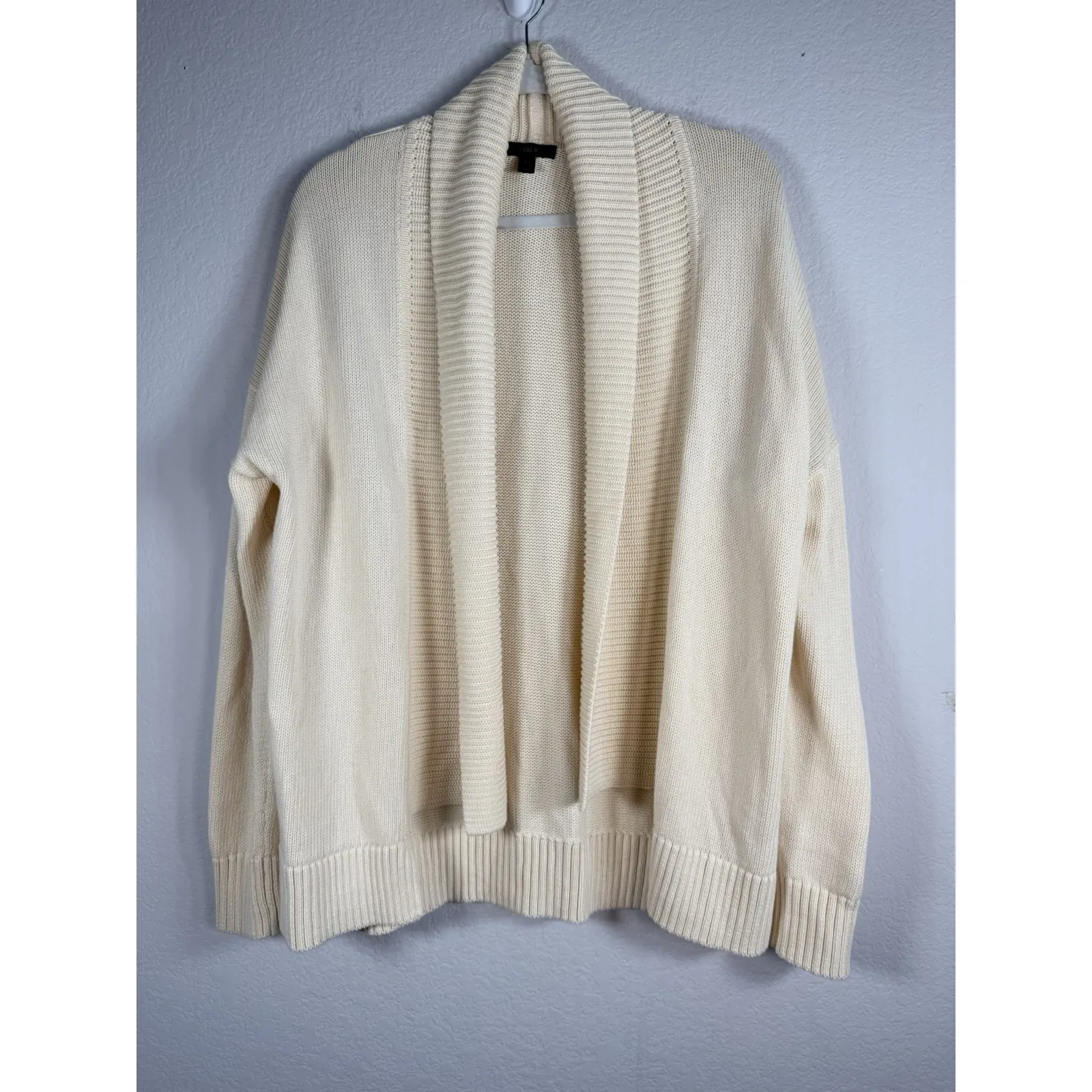 J.Crew Women Cream Rib Detail Close Knit Open Front Long Sweater Cardigan Size L - Image 3