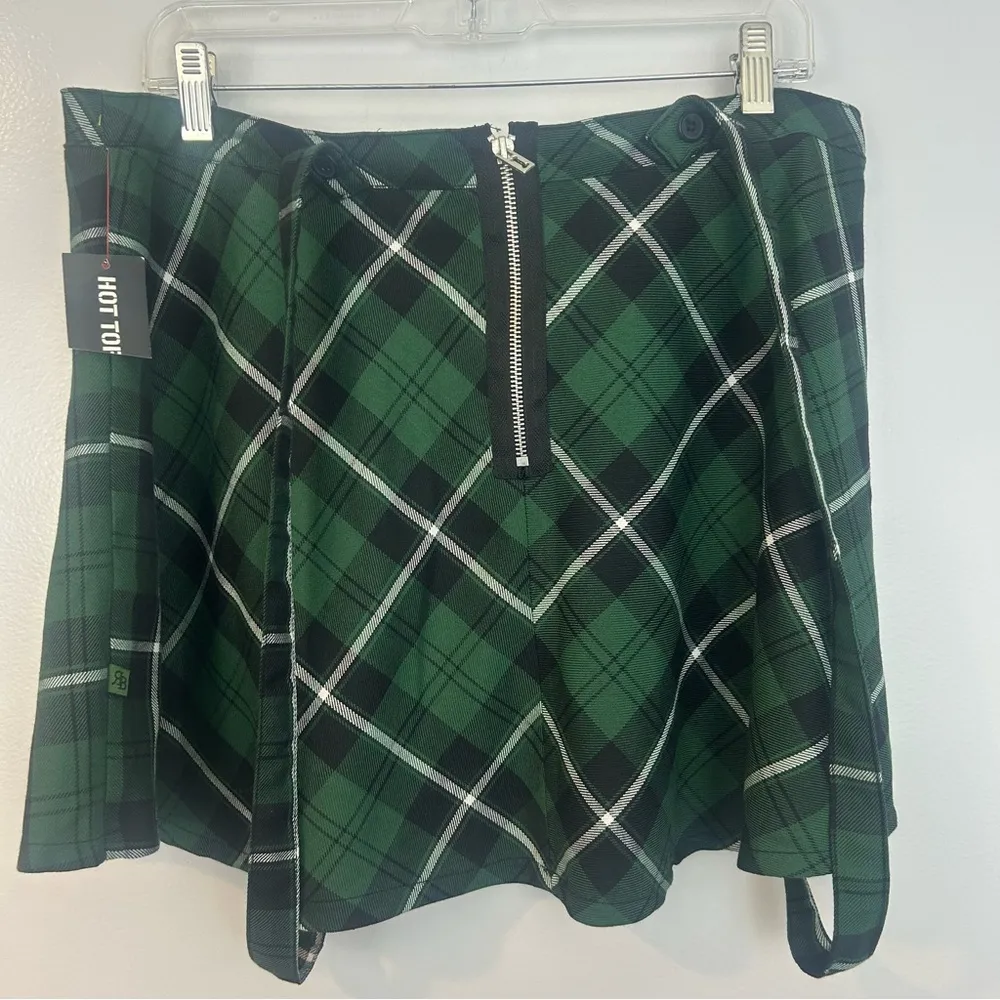 NWT Royal Bones Green Plaid Mini Skirt w/ Suspenders Hot Topic Size XL - Image 6