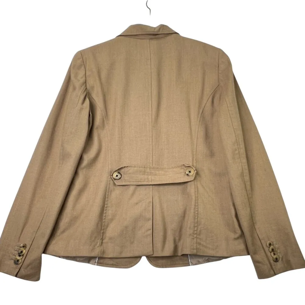 Lands' End Wool Blend One Button Blazer Jacket Womens 10 Single Breasted Tan - Image 3