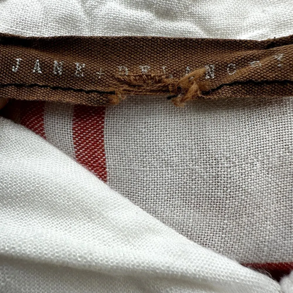 Anthro Jane & Delancey Button Down Shirt High Low Roll Tab Flowy White Red Small - Image 2