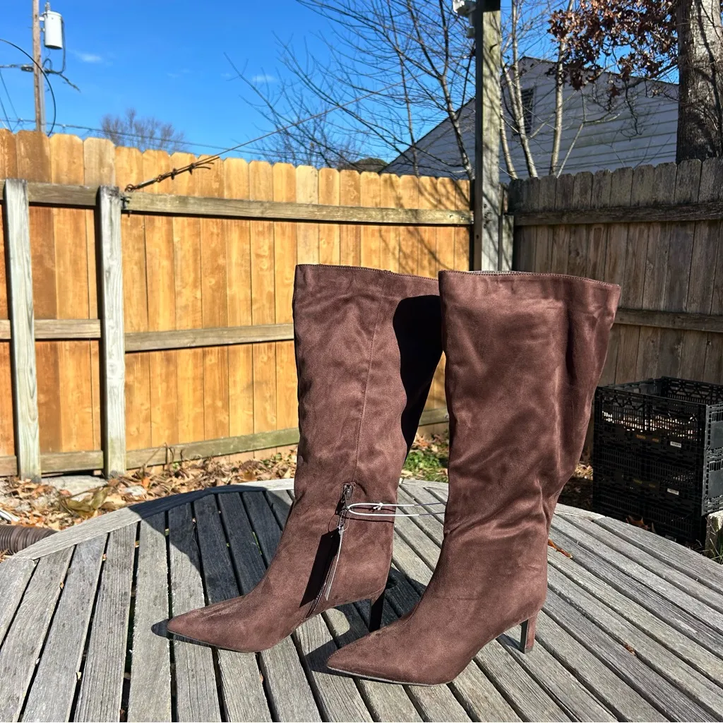 A new day womans Boots Brown faux suede size 9.5 wide knee high winter fall nwt - Image 5