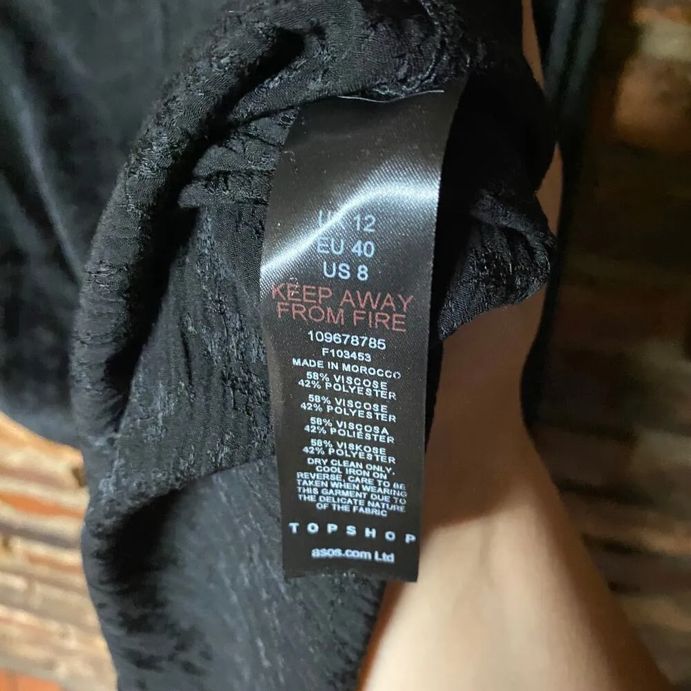 New Topshop Black Premium Jacquard Side-Slit Long Sleeve Midi Dress Women's 8 - Image 6