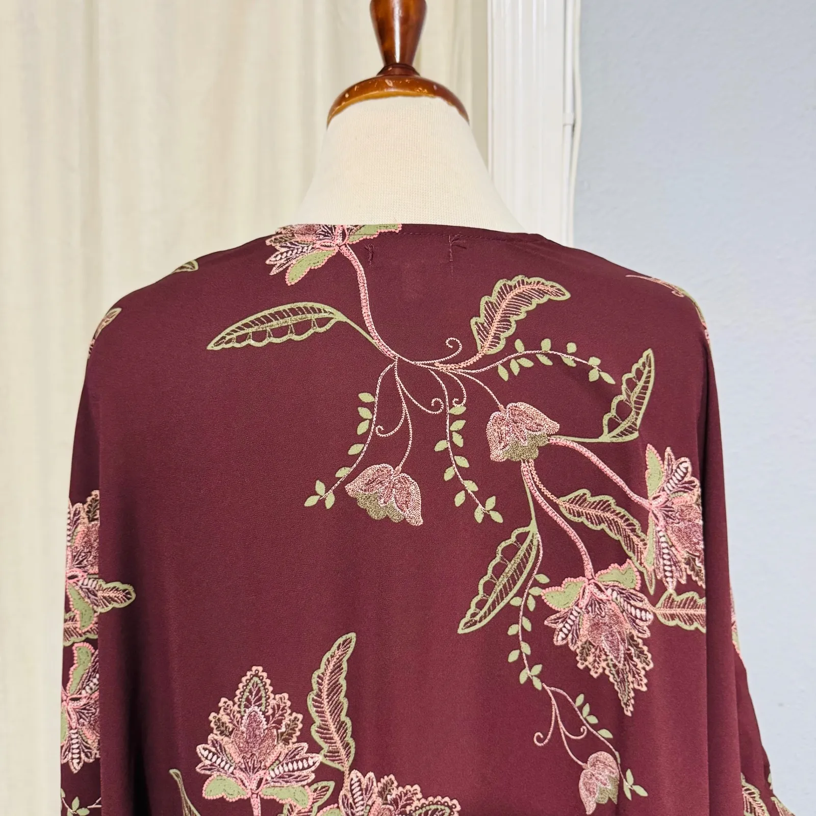 Maurices Burgundy Floral Print Kimono Cardigan One Size Lightweight Bohemian - Image 7