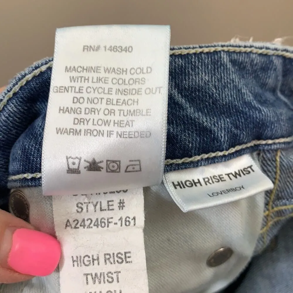 AMO Loverboy High Rise Twist Seamed Raw Hem Ankle Distressed Jeans Blue Size 26 - Image 6