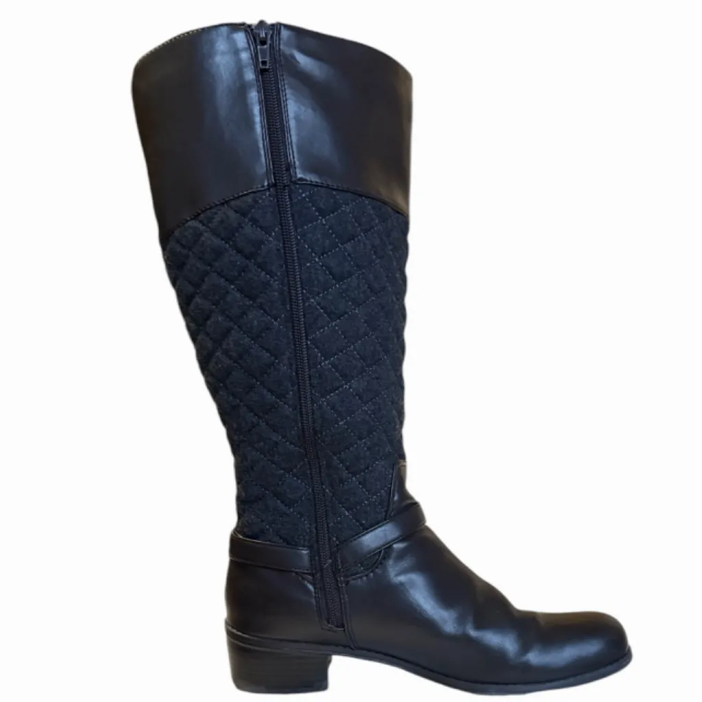 Charter Club Wide Calve Brown Faux Leather & Grey Quilted Riding Boots Sz 7.5‎ - Image 4