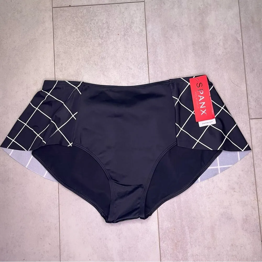 Spanx Black White Geometric Flirty Skirted Swim Bottom Modest SZ 14 NWT Ruffled - Image 2