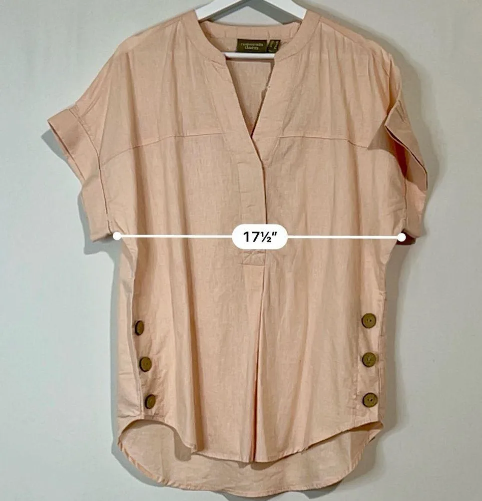 Denim & Co Naturals Women’s Linen Blend Top with Button Detail Blush Pink NWT Size M - Image 8