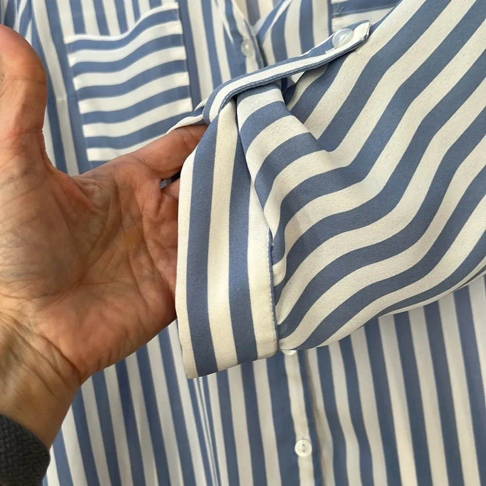 Striped blue and white blouse button-down ¾ sleeves - Image 5