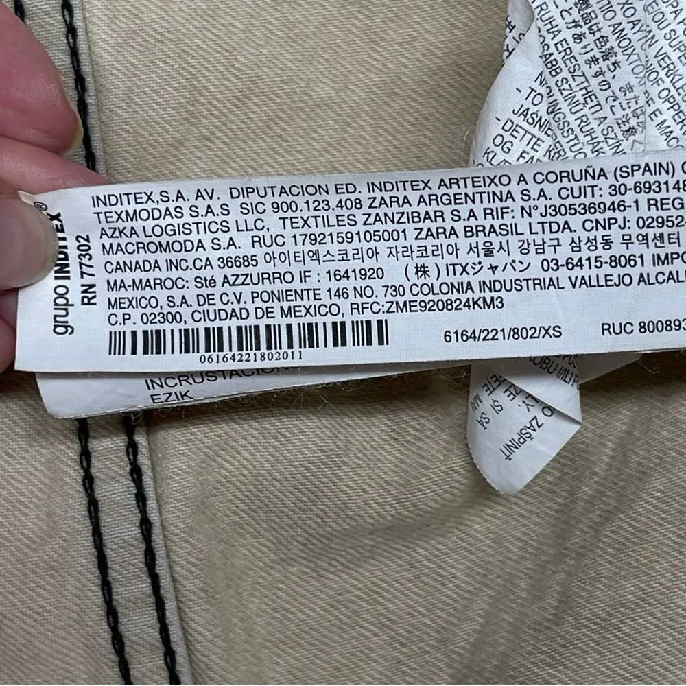 Zara Studded Z1975 Cropped Denim Jacket Tan Size XS Washed effect 100% Cotton - Image 11