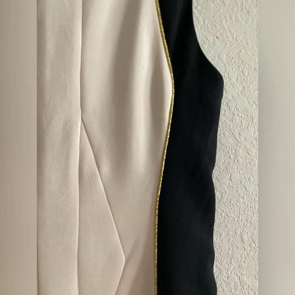 Rag & Bone Dupont Midi Dress Back Zip Gold Trim Sleeveless Lined Ivory Size 4 - Image 4