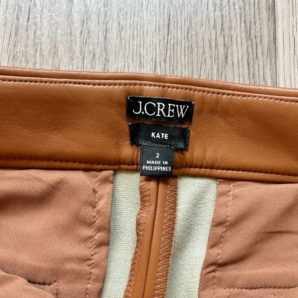J. Crew Kate Straight Leg Faux Leather Pant in Brown Leather Saddle Size 2 - Image 6