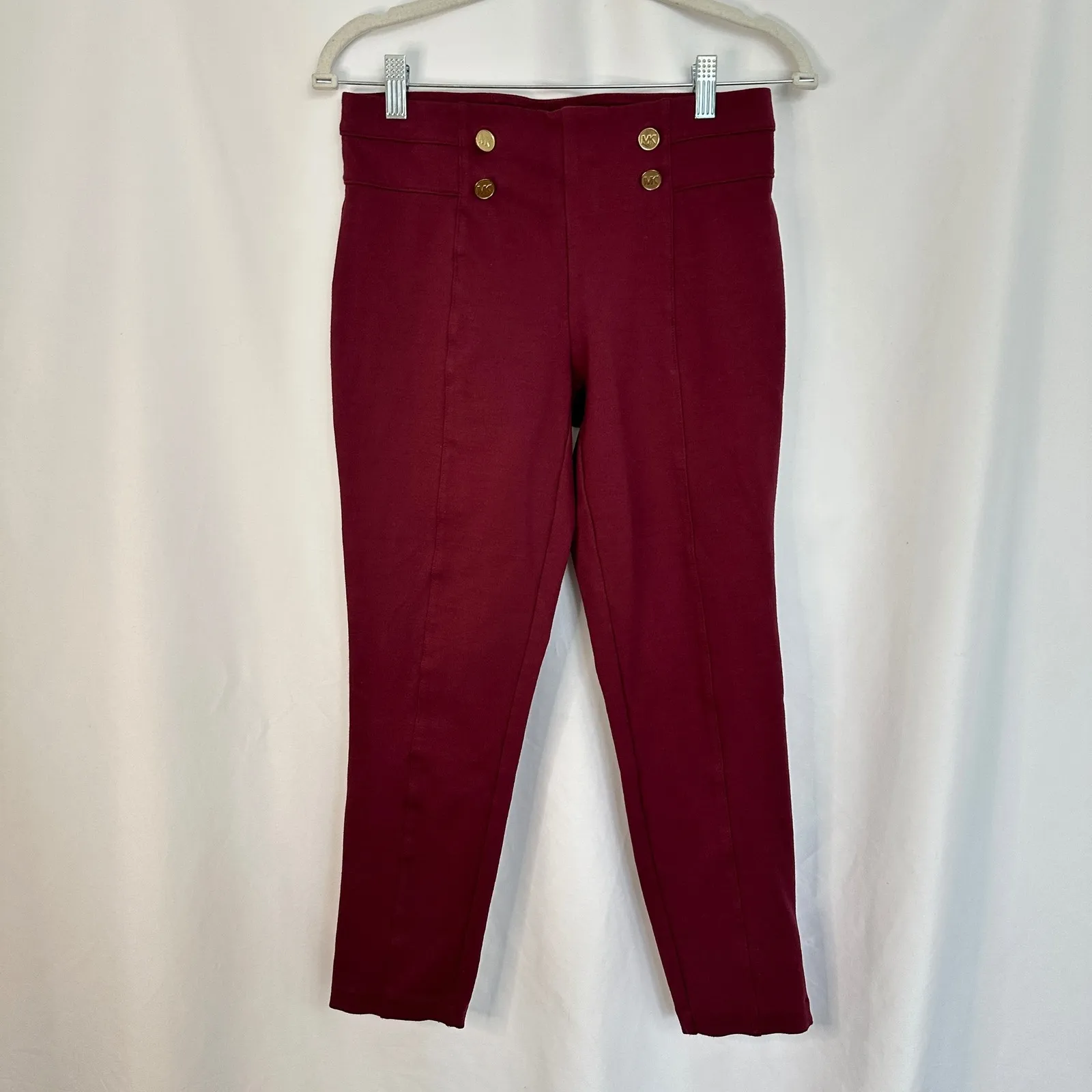 Michael Kors Burgundy Gold Button High Waist‎ Cropped Pants Women's Size Small Red - Image 2