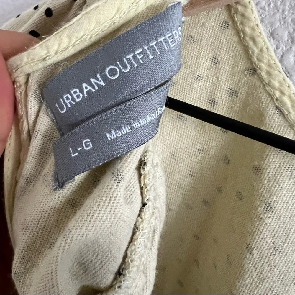 Urban Outfitters Pale Yellow Polka Dot Tie Open Back Peplum Top Large - Image 10