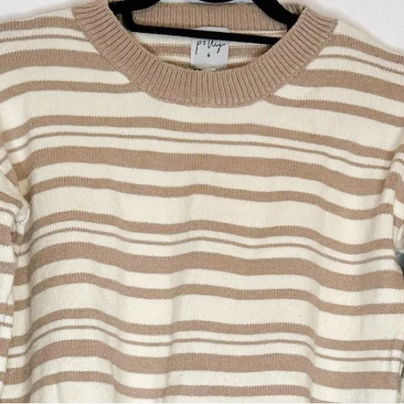 Princess Polly Finley Beige Striped Cropped Sweater Top Only Size M/L Cozy Chic - Image 9