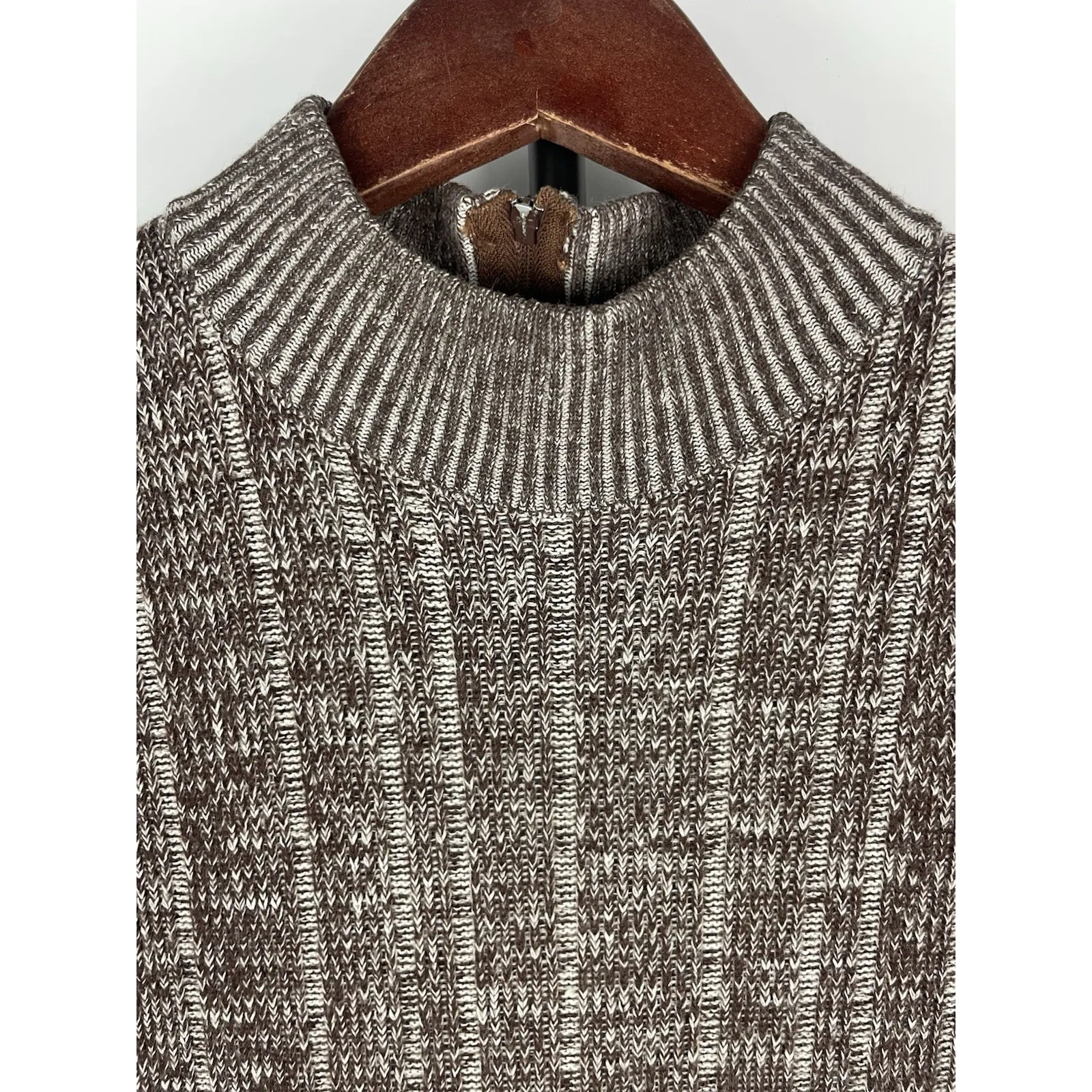 Vtg Leroy Knitwear Brown‎ Neutral Ribbed Cardigan Mock Neck Tank Preppy 70s Set Brown Size M - Image 8