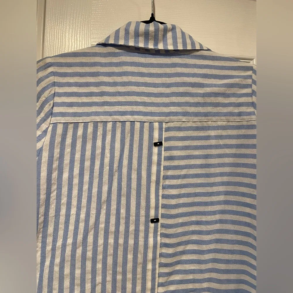 Ronnie Salloway White Blue Stripe Soft Cotton Asymmetrical Tunic Top Size S - Image 5