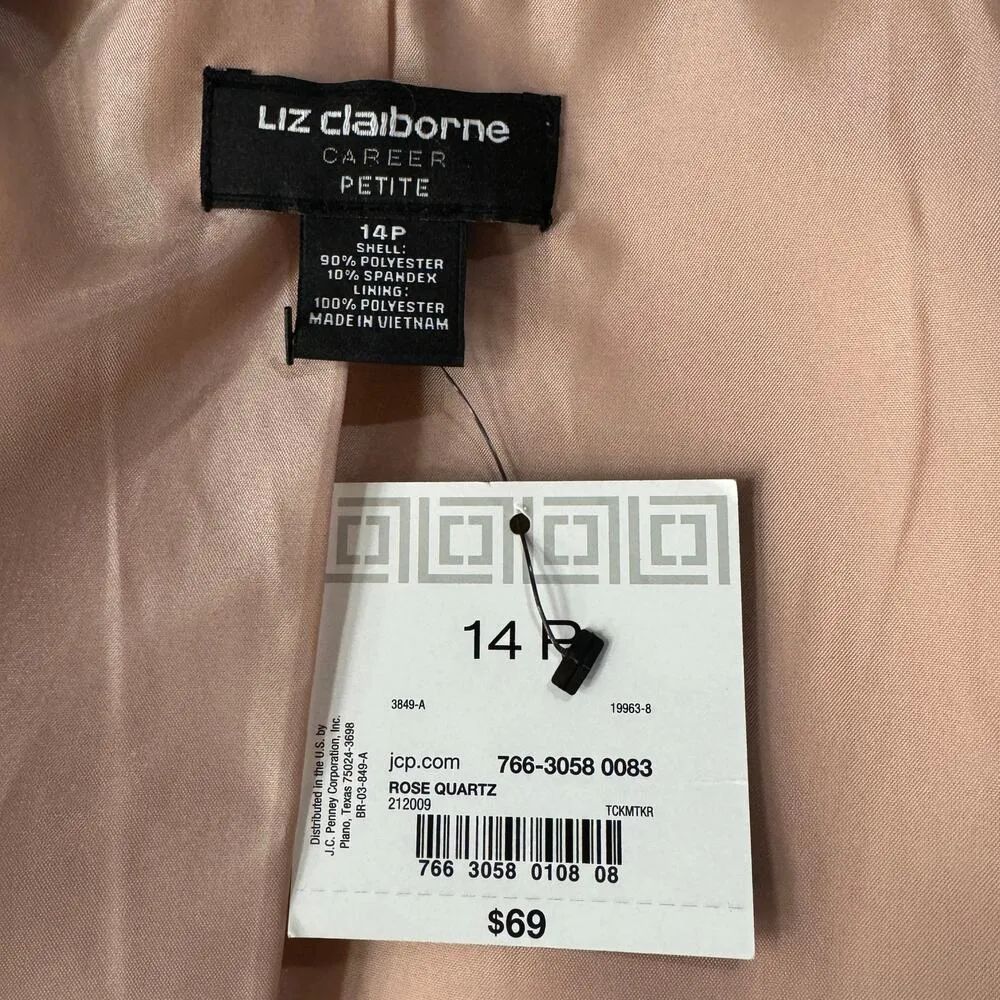 Liz Claiborne Career Petite SZ 14P Blazer Jacket Lined Long Sleeve Pockets Pink - Image 7