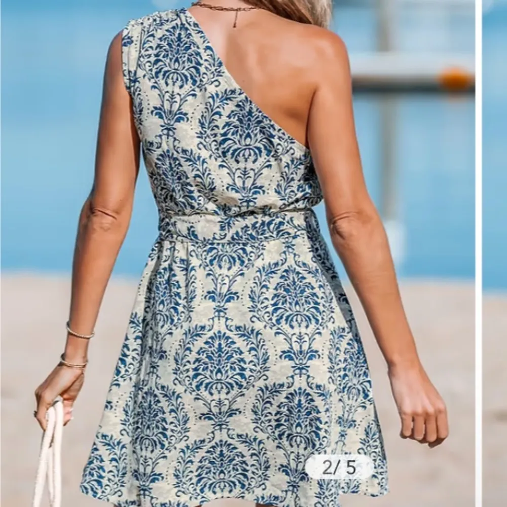 Cupshe One Shoulder Blue Damask Print Mini Dress Size M - Image 2