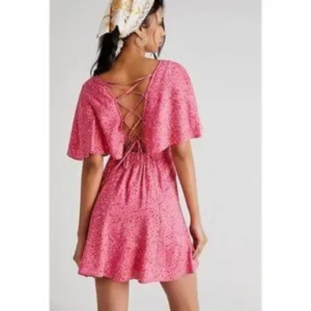 NWT Free People Pink Lace Back Ruffled Sleeve Smock Style Mini Dress Small - Image 7