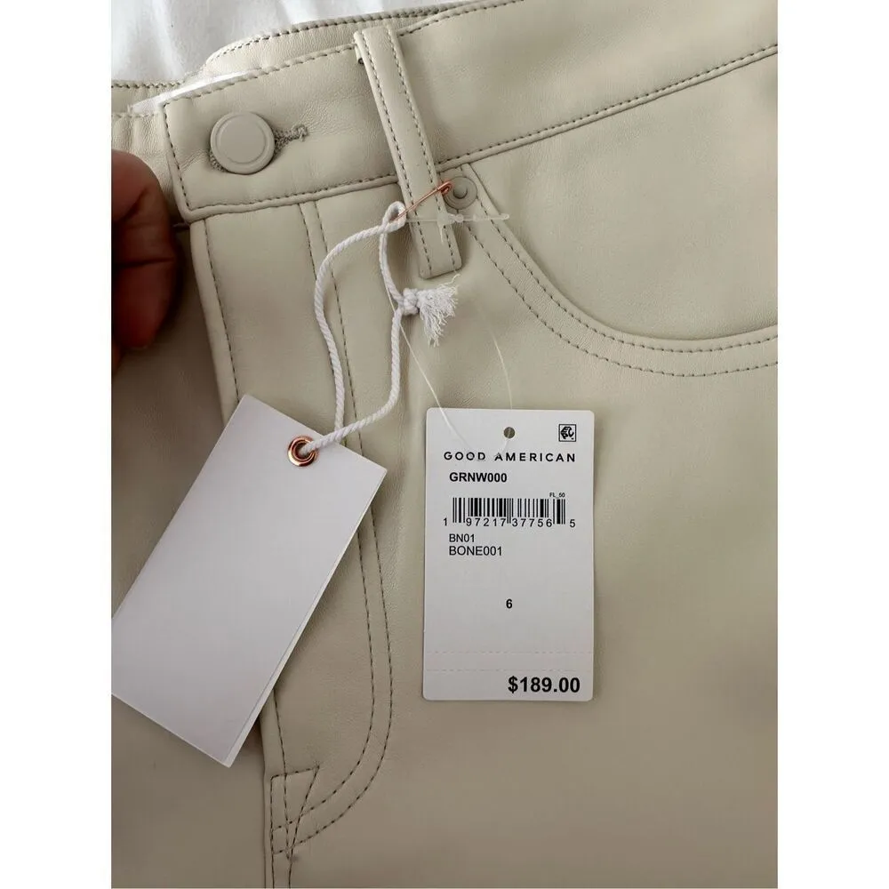 NWT GOOD AMERICAN Faux Leather PantsSz 6/29  Color Bone001 - Image 3