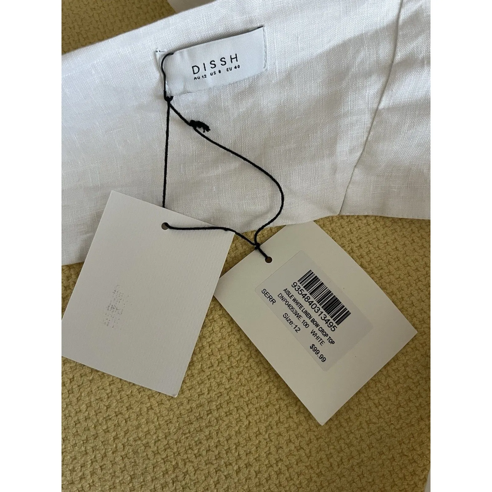 Dissh Ailse White Linen Bow Crop Top White Size 8 NWT Puff Sleeve Wrap RRP$99 - Image 8