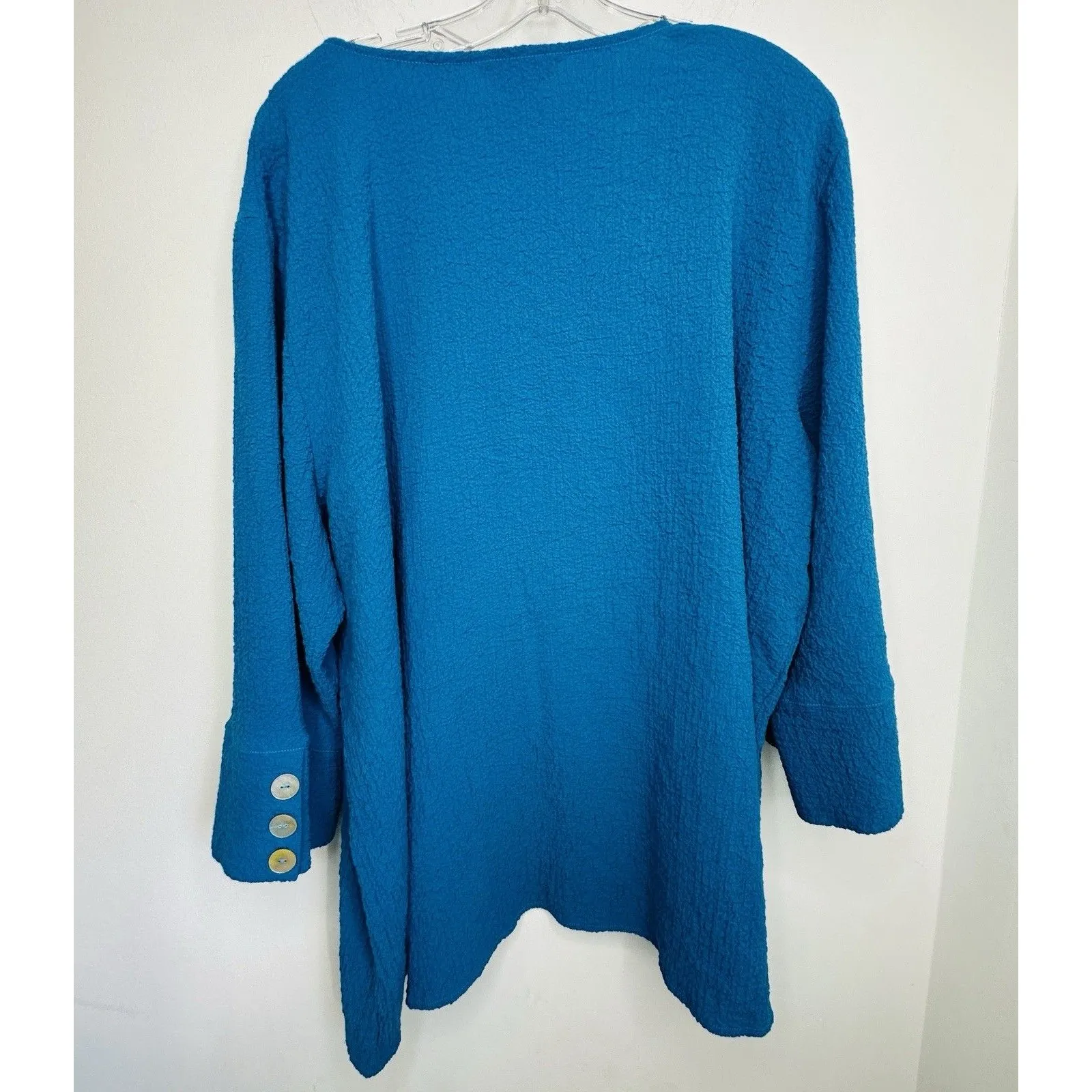 Ali Miles Textured Blouse Size 3X Blue Lagenlook Artsy Faux Wrap Tunic Shell - Image 5