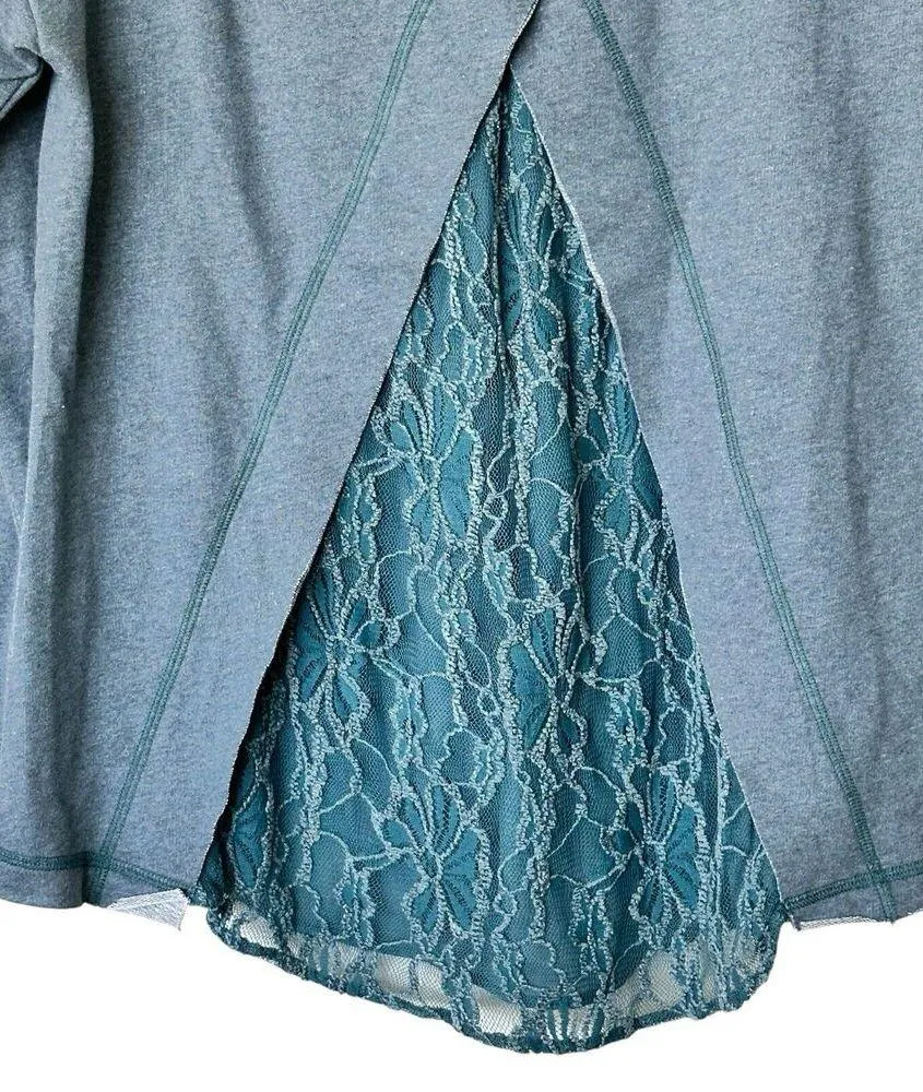 Sundance Sweatshirt Women's XS Teal Blue Green Split Back Lace Detail - Image 9