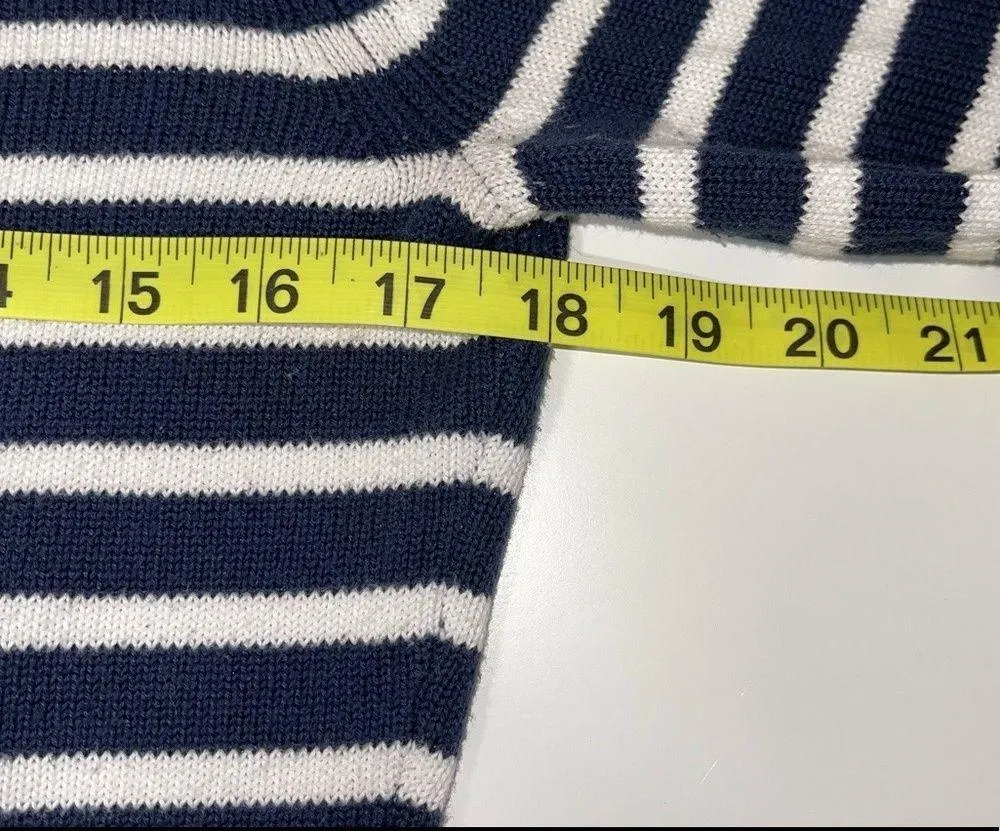 Stretch Navy Blue & White Striped Knit Pullover Sweater - Image 7