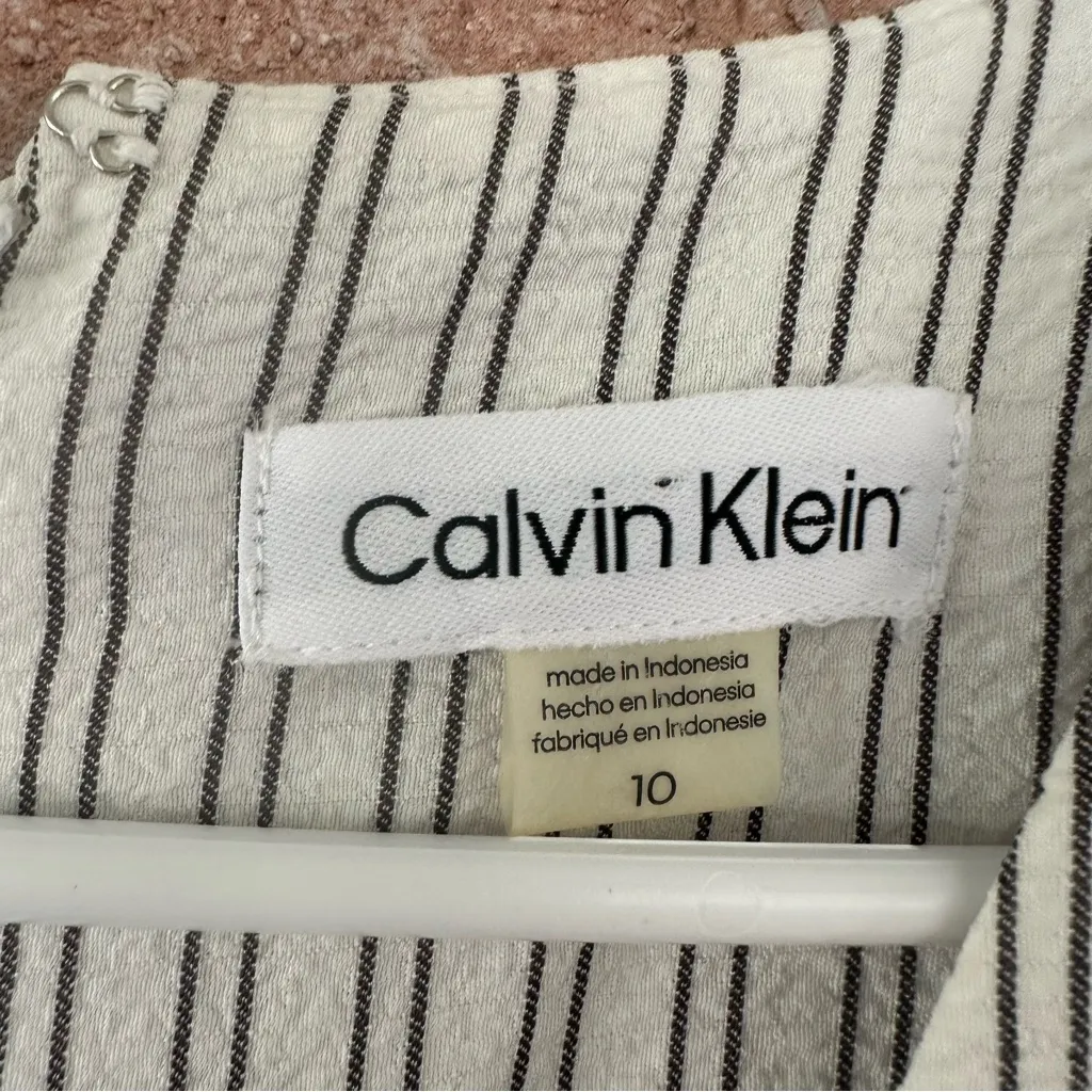 Calvin Klein Wide Leg Jumpsuit NEW Women’s 10 White Black Striped Belted - Image 5