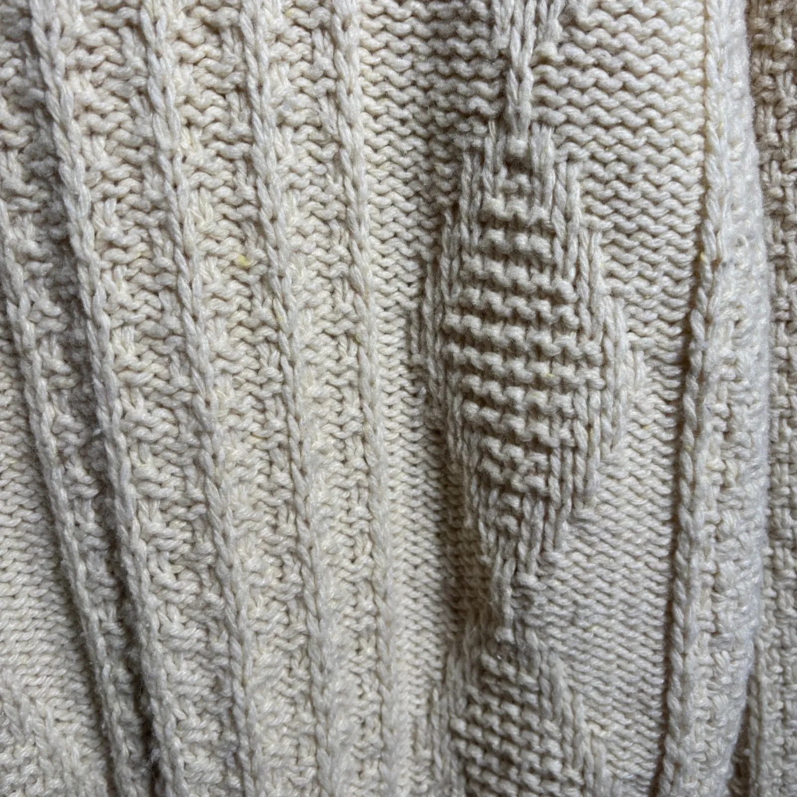 Cream Fisherman Knit Turtleneck Sweater Cable Knit Chunky Preppy Warm Womens L Size L - Image 4