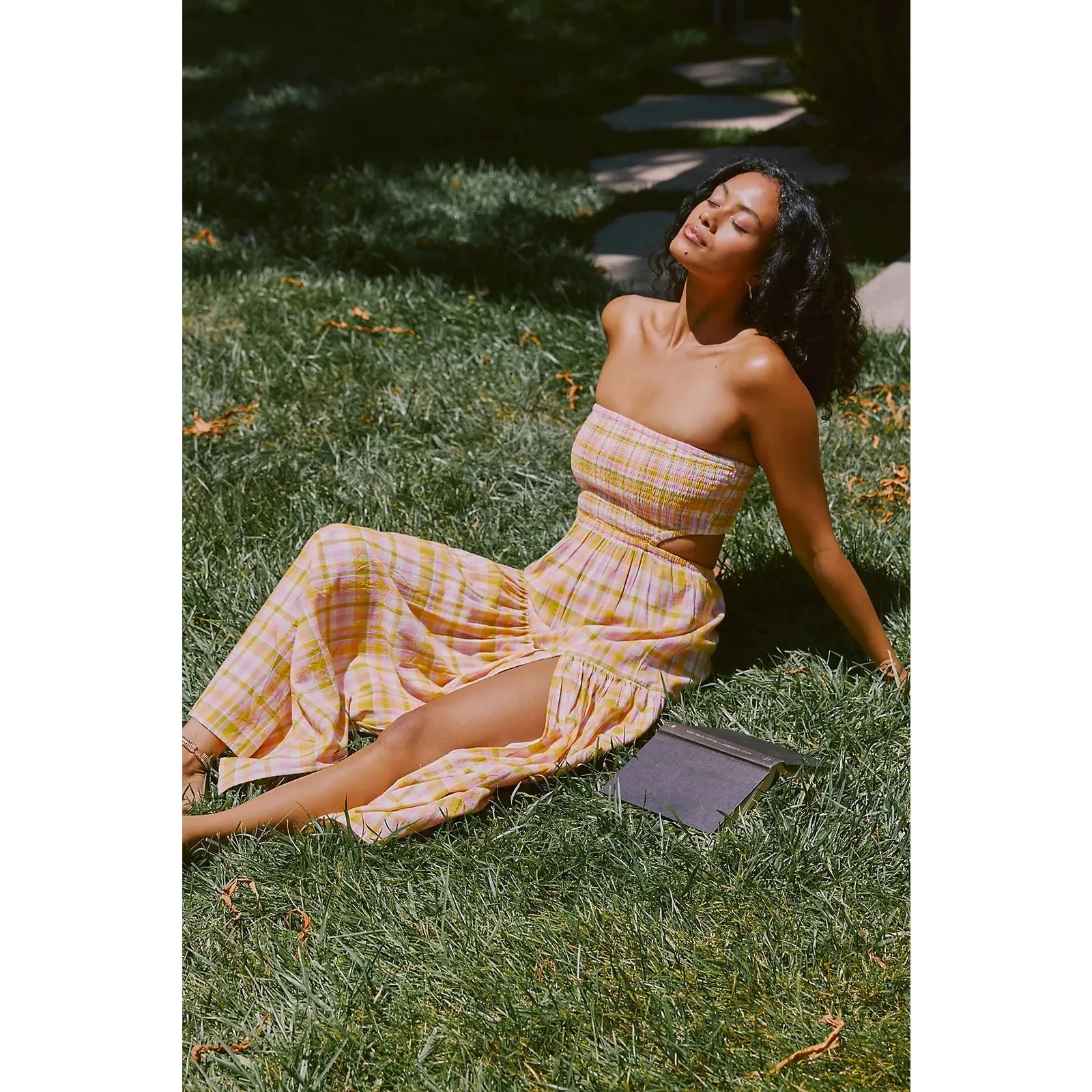 Anthropologie LSpace Tina Strapless Smocked Cutout Plaid Maxi Dress XL NWT Orange - Image 11