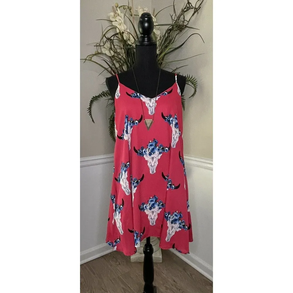 Peach Love Desert Skull Dress, Red Size Medium - Image 2