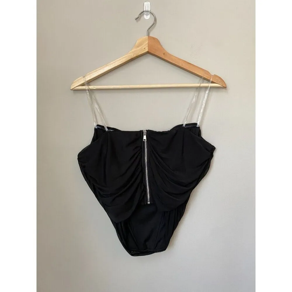 BRAND NEW Steve Madden Women's Size Large Dahlia Corset Boning Zip Up Top Black - Image 8