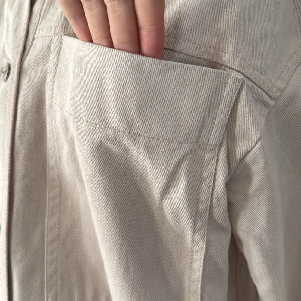 ZARA  Cream Raw Hem Cropped Boxy Denim Jacket - Image 5