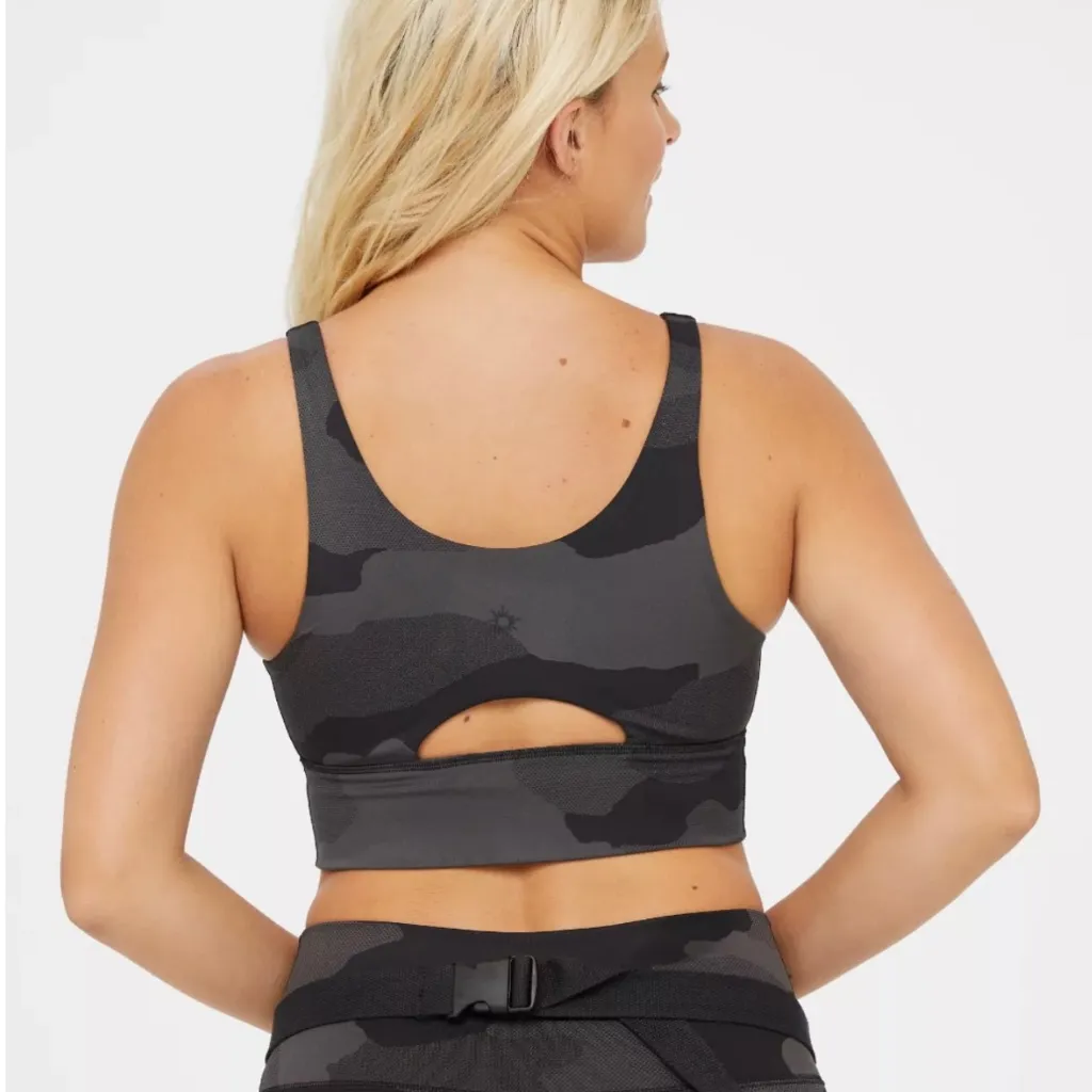 Aerie OFFLINE High Neck Medium Support Stretch Sports Bra Black Grey Camo Size S - Image 2