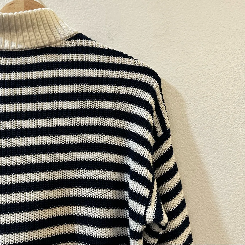 Madewell Ribbed Striped Half-Zip Knit Sweater Navy/Ivory Pullover Size Small - Image 12