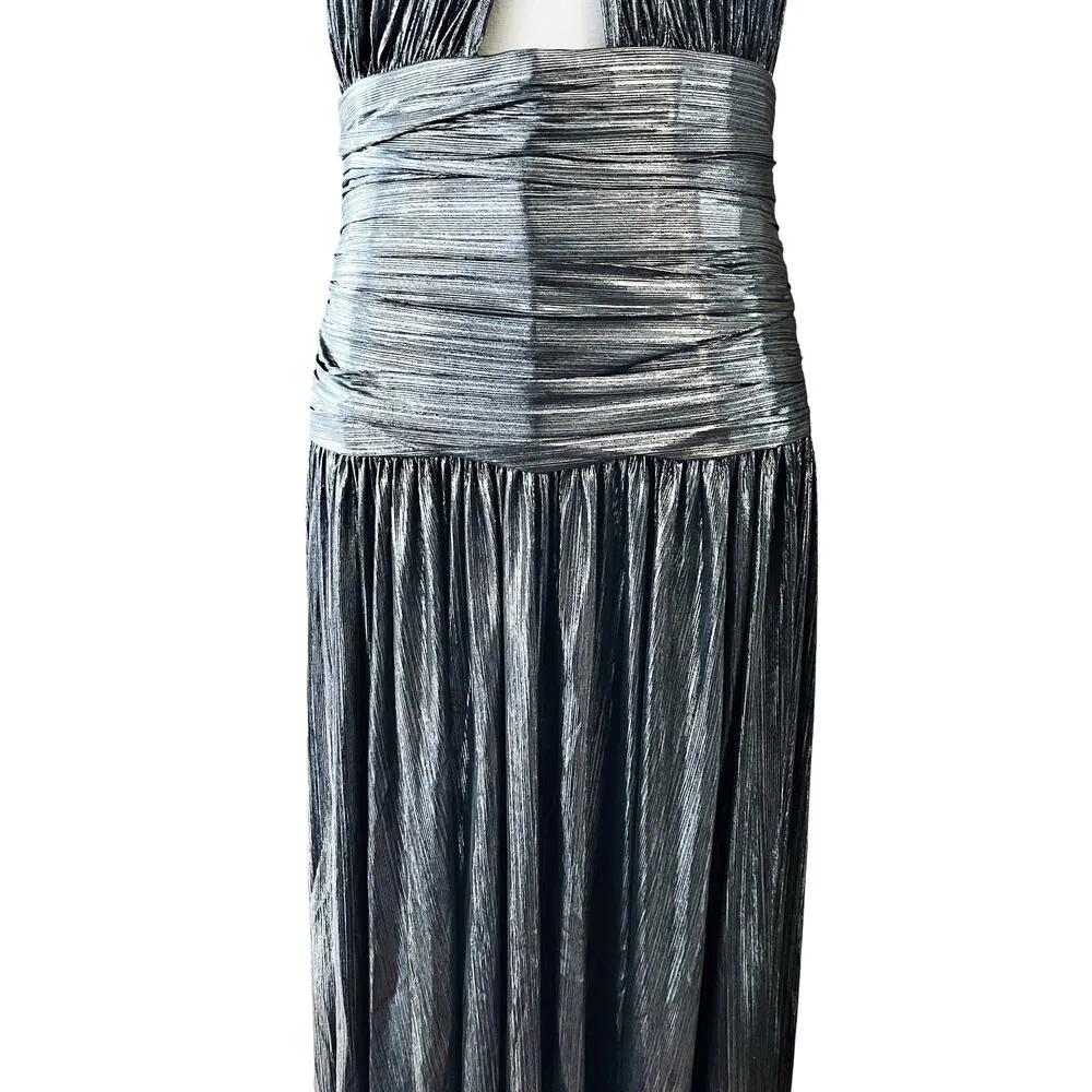 BRONX AND BANCO Metallic Dress Florence Halterneck Gown Cutout Gunmetal Gray 10 - Image 7