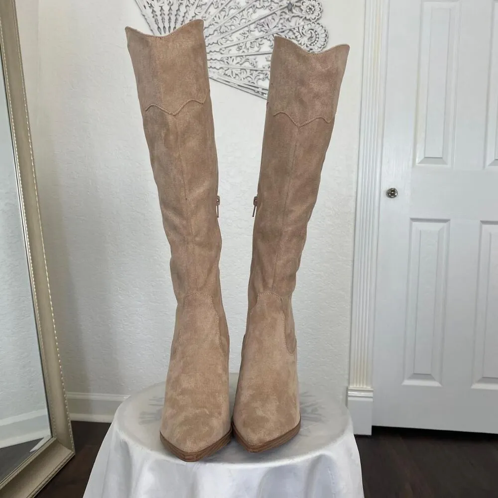 NWOB Faux Suede Cream Tan Boho Cowgirl Western Boots US 6 - Image 5