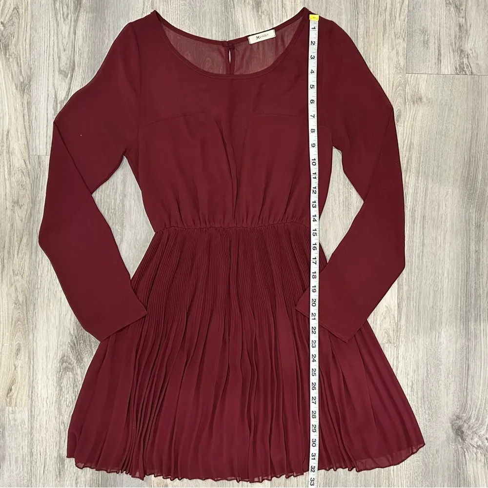 Everly Maroon Red Formal Chiffon A-Line Long Sheer Sleeve Mini Dress Size S - Image 3