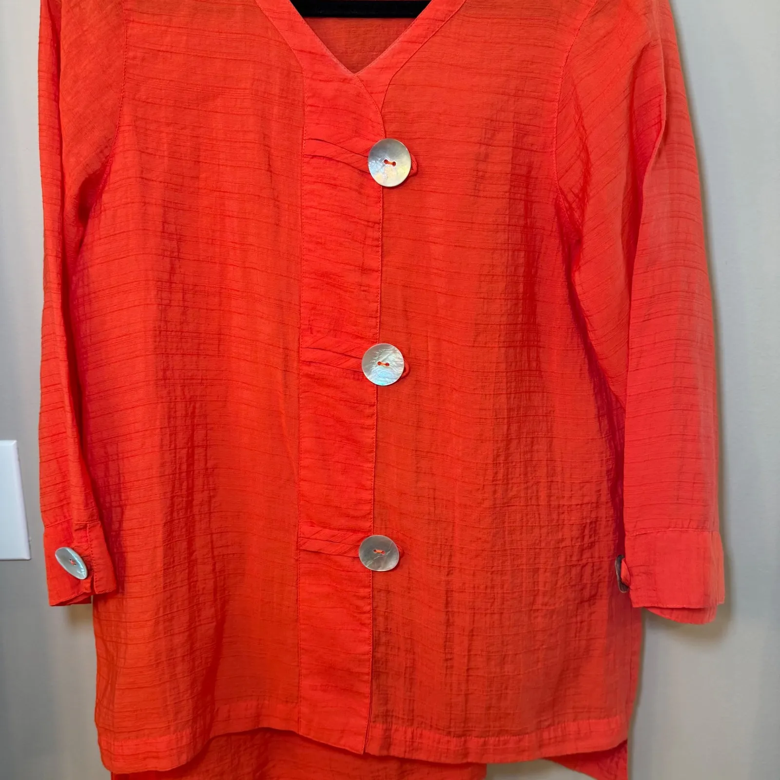 Ali Miles Button Front Blouse Boho Lagenlook Lightweight Orange‎ Size Medium Orange - Image 2