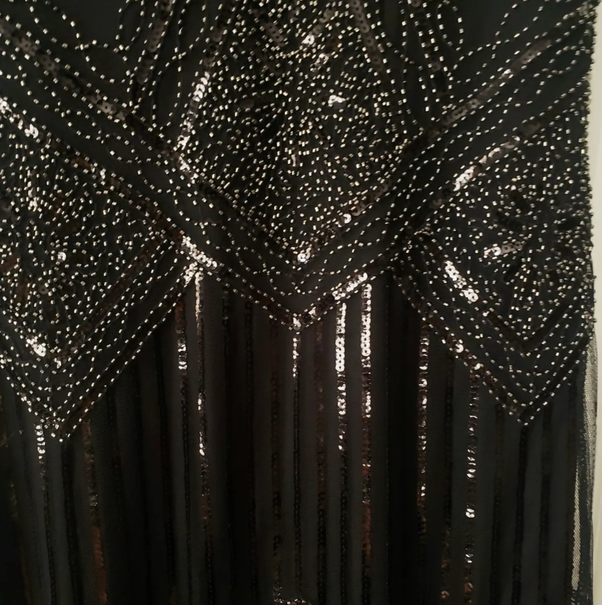Black Beaded Fringe Hem Flapper Style Dress - Image 3