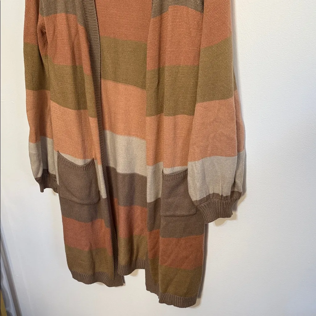 See and Be Seen Striped Multicolor Colorblock Cardigan Sweater Duster Orange Size M - Image 3