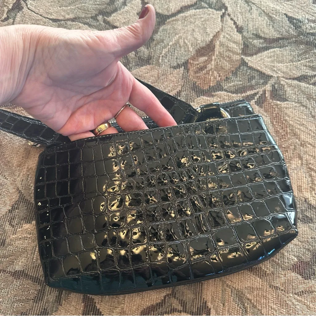 Brighton Black Crossbody Bag with Crocodile Embossed Leather - Image 7