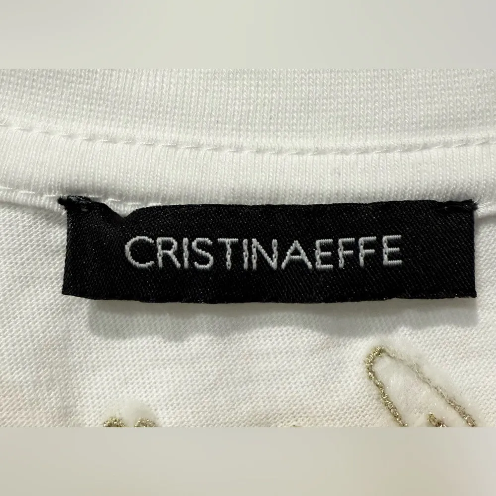 Rare CRISTINAEFFE Eloise White Viral Graphic Cotton Tee Shirt Size 42 / Small - Image 7