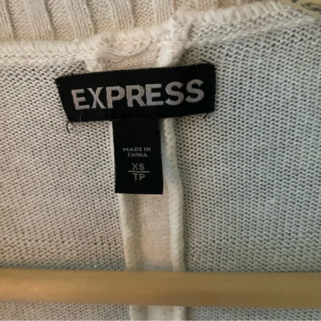 Express White And Silver Striped Knot Batwing Circle Open Face Cardigan Sweater - Image 2