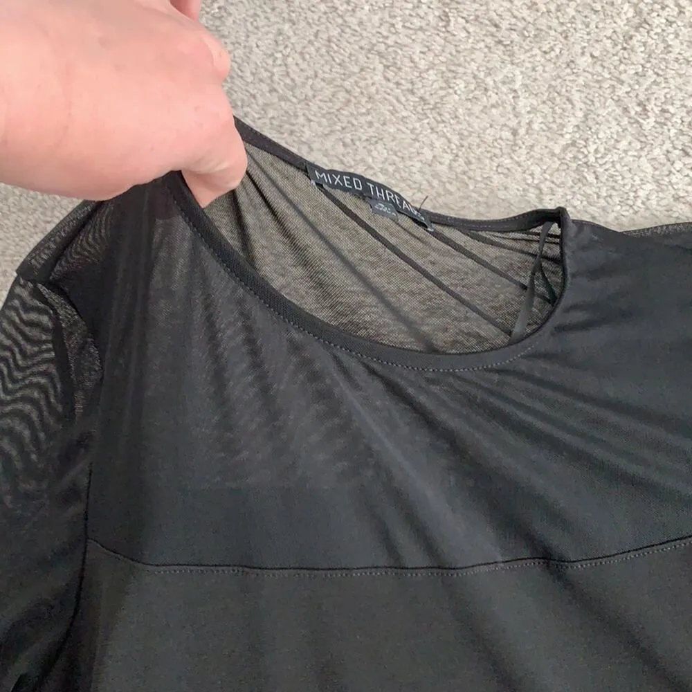 Stitch Fix Black Mixed Material Sheer Top Sx S - Image 3