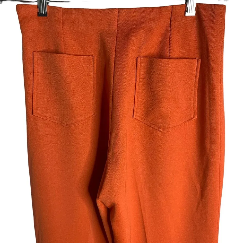 Vintage 70s Leisure Pant Suit S Orange Stretch Knit Buttons Pockets Zipper - Image 10