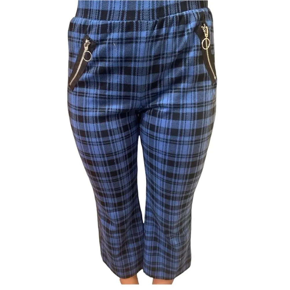 Wild Fable Black and Blue Plaid Gingham High Waisted Cropped Flare Pants size S - Image 2